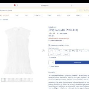 Marlo Kids Emily Lace Mini Dress, Ivory Size 9-10: SOLD ON ON MAISONETTE